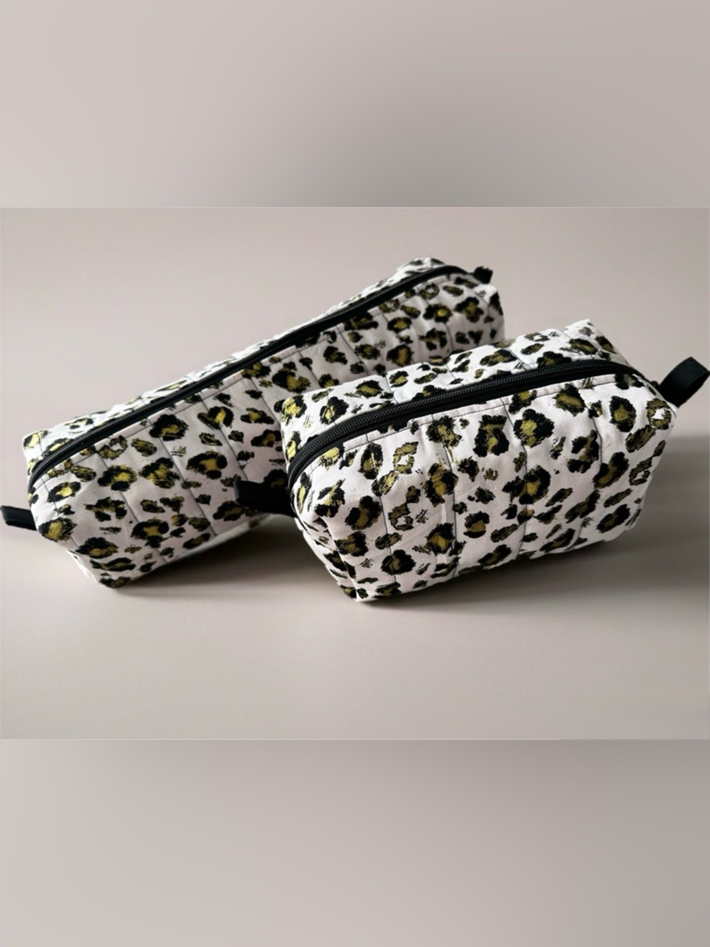 Handmade Quilted Leopard Print Cosmetic Pouch and Hair Tool Bag (Set of 2) - Picture 2 of 5